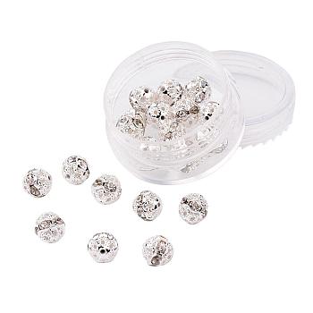 Brass Rhinestone Beads, Grade A, Silver Color Plated, Round, Crystal, 8mm, Hole: 1mm, 20pcs/box