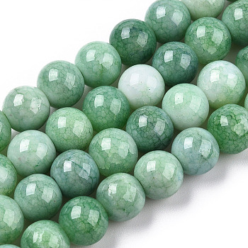 Opaque Crackle Glass Round Beads Strands, Imitation Stones, Round, Green, 8~9mm, Hole: 1.5mm, about 104~106pcs/strand, 30.31~31.10 inch(77~79cm)