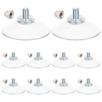 12 Sets Silicone Strong Suction Cup Holders, with Iron M6 Cap Nut, Bathroom Kitchen Shelf Accessories, Clear, 42x18mm