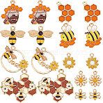 36Pcs 9 Styles Alloy Enamel Pendants, Honeycomb & Bees, Mixed Color, 10~21x10.5~30x1~2mm, Hole: 1.4~2mm, 4pcs/style(ENAM-SC0006-23)