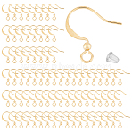 150Pcs Brass Earring Hooks, with Horizontal Loops and 200Pcs Plastic Ear Nuts, Long-Lasting Plated , Real 18K Gold Plated, 16x15.5x2.5mm, Hole: 2.5mm, 24 Gauge, Pin: 0.5mm(KK-DC0002-43)