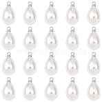 20Pcs ABS Plastic Imitation Pearl Pendants, with Brass Finding, Teardrop Charm, Platinum, 17x9.5mm, Hole: 1.5mm(FIND-YW0009-34)