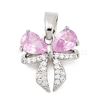 Brass Micro Pave Cubic Zirconia Pendants, Bowknot, Platinum, 15.5x14.5x5mm, Hole: 6x3.4mm(KK-C141-08P)