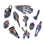 Rainbow Color Alloy Pendants, Cadmium Free & Nickel Free & Lead Free, Skull, 29.5x12x16.5mm, Hole: 4.5mm, 10pcs/set(PALLOY-S180-183-NR)