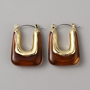 Acrylic Rectangle Hoop Earrings, Golden Alloy Jewelry for Women, Dark Red, 30x22x8mm, Pin: 0.8mm(EJEW-WH0012-039C)