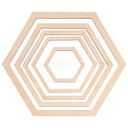 Wood Macrame Frames, Hexagon Decoration Making, BurlyWood, 87~259.5x99.5~300x3mm, Inner Diameter: 76~230x82~265mm, 5pcs/set(WOOD-WH0042-06)