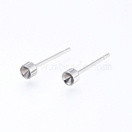 304 Stainless Steel Stud Earring Settings, for Pointed Back Rhinestone, Stainless Steel Color, Fit for 2mm Rhinestone, 13x3mm, Pin: 0.8mm(STAS-I088-H-06P)