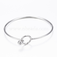 304 Stainless Steel Bangle, End with Immovable Round Beads, Stainless Steel Color, 2-3/8 inch(6~6.5cm)(X-BJEW-H530-01P)