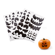 Halloween Pumpkin Face Decorative Stickers, Paper Adhesive Decals for Halloween Party Kids DIY Craft Decoration, Black, 300x250x0.2mm, Stickers: 16~46x22~128mm, 4 sheets/set(STIC-WH0005-01)