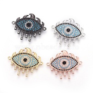 Brass Micro Pave Cubic Zirconia Links, Eye, Colorful, Mixed Color, 23x28x2.5~3mm, Hole: 1.2mm(ZIRC-F093-16)