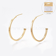 Brass Stud Earrings, Half Hoop Earrings, Real 18K Gold Plated, 30x30mm, Pin: 0.8mm(X-KK-T038-487G)