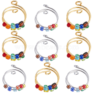10Pcs 2 Colors Colorful Resin Rotating Beaded Cuff Ring, 304 Stainless Steel Wire Wrap Knitting Loop Crochet Loop, Yarn Guide Finger Holder, Golden & Stainless Steel Color, Inner Diameter: US Size 8 3/4(18.7mm), 5Pcs/color(RJEW-SC0001-11)
