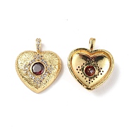 Brass Micro Pave Clear Cubic Zirconia Pendants, with Glass, Heart Charm, Real 18K Gold Plated, 20.5x17.5x5mm, Hole: 2x3.6mm(KK-E068-VF325)