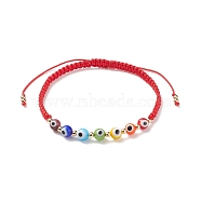 Lampwork Round Evil Eye Braided Bead Bracelet, Adjustable Bracelet for Women, Red, Inner Diameter: 2-1/4~3-1/2 inch(5.8~9cm) (BJEW-TA00139-01)