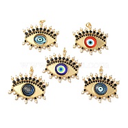 Rack Plating Brass Cubic Zirconia Pendants, with Glass, Lead Free & Cadmium Free, Long-Lasting Plated, with Jump Ring, Evil Eye, Real 18K Gold Plated, Mixed Color, 35x35.5x5mm, Hole: 3.5mm(KK-G504-19G)