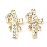 Brass Micro Pave Cubic Zirconia Charms, Walking Stick Charms, Real 18K Gold Plated, 13x7.5x1.5mm, Hole: 1mm(KK-F862-11G)