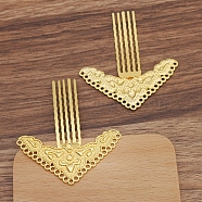 Iron Hair Comb Findings, with Loops and Alloy Triangle, Golden, 72x65x3mm(OHAR-PW0001-417G)