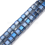 Electroplate Transparent Glass Beads Strands, , Faceted, Cube, Blue, 7x7x7mm, Hole: 1.4mm, about 100pcs/strand, 26.77 inch(68cm)(EGLA-N002-28-F06)