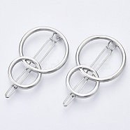Alloy Hollow Geometric Hair Pin, Ponytail Holder Statement, Hair Accessories for Women, Cadmium Free & Lead Free, Interlink Rings Shape, Platinum, 47x32.5mm, Clip: 60mm long(PHAR-N005-009P)