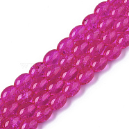 Transparent Crackle Glass Beads Strands, Oval, Fuchsia, 8x5.5~6mm, Hole: 1mm, about 100pcs/strand, 31.4 inch(DGLA-S085-6x8-09)