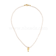 Key Brass Pendant Necklaces, with Natural Cultured Freshwater Pearl Beads and 304 Stainless Steel Lobster Claw Clasps, Golden, 15.35 inch(39cm)(NJEW-JN02972-04)