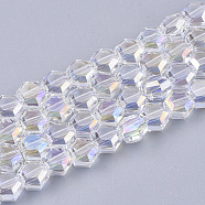 Electroplate Glass Beads Strands, Faceted, Hexagon, Clear AB, 5x6x4mm, Hole: 1mm, about 100pcs/strand, 20.4 inch(EGLA-T018-03-C05)