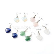 Natural & Synthetic Mixed Heart  Gemstone Dangle Earrings, with 304 Stainless Steel Earring Hooks, 53mm, Pin: 0.8mm(EJEW-JE04574)