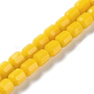 Opaque Glass Beads Strands, Faceted Barrel, Gold, 6.5~7x6mm, Hole: 1mm, about 78pcs/strand, 20.28~21.65 inch(51.5~55cm)(GLAA-G112-03P)