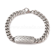 304 Stainless Steel Curved Rectangle Link Chain Bracelets for Men, Antique Silver, 9-1/8 inch(23cm)(BJEW-B096-40AS)