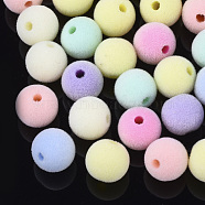 Flocky Acrylic Beads, Round, Mixed Color, 10x9mm, Hole: 2mm(X-OACR-T005-27-10mm)