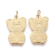 Ion Plating(IP) 304 Stainless Steel Pendants, with Jump Ring, Laser Cut, Bear, Golden, 16x10.5x0.8mm, Jump Ring: 4x0.6mm, 2.8mm Inner Diameter(STAS-H100-32G)