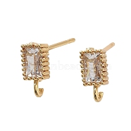 Brass Micro Pave Cubic Zirconia Studs Earrings Finding, Long-Lasting Plated, Lead Free & Cadmium Free, Rectangle, Real 18K Gold Plated, 9x4mm, Hole: 1.5mm, Pin: 12x0.7mm(KK-K364-01G)