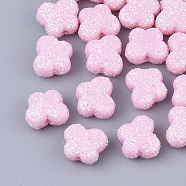 Opaque Acrylic Beads, with Glitter Powder, Butterfly, Pink, 9x11x5.5mm, Hole: 1.6mm(MACR-T033-02A)