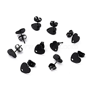 304 Stainless Steel Stud Earring Findings, with Ear Nuts, Heart, Electrophoresis Black, 12x9mm, Hole: 1.4mm, Pin: 0.7mm(STAS-I183-07A-07EB)
