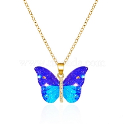 Butterfly Resin Pendant Necklaces, Stainless Steel Cable Chain Necklaces, Golden, Mauve, 14.96 inch(38cm)(PW-WGE549D-03)