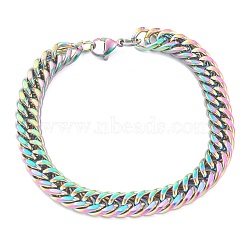 Ion Plating(IP) 304 Stainless Steel Curb Chain Bracelets, with Lobster Claw Clasps, Rainbow Color, 9 inch(22.7cm)(STAS-B020-08MC)
