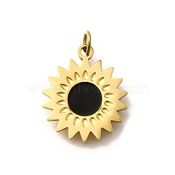 304 Stainless Steel Enamel Charms, with Jump Ring, Real 18K Gold Plated, Ion Plating(IP), Sun, 15x13x1.5mm, Hole: 2.5mm(STAS-R153-09G-02)