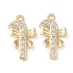 Brass Micro Pave Cubic Zirconia Charms, Walking Stick Charms, Real 18K Gold Plated, 13x7.5x1.5mm, Hole: 1mm(KK-F862-11G)