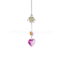 Metal Turtle Hanging Ornaments, Window Rainbow Maker, Glass Heart Hanging Suncatcher for Home Garden Porch Decoration, Deep Pink, 400mm(PW-WG70CCE-03)