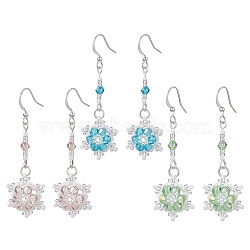 Glass Seed Beaded Dangle Earrings, with Brass Earring Hooks, Snowflake, Silver, Mixed Color, 51x18mm, 3 pairs/set(EJEW-MZ00171)