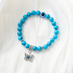 Synthetic Turquoise Stretch Bracelet with Evil Eye Charms, Mixed Shapes(SM1499-7)