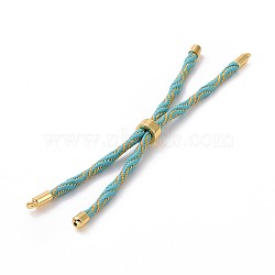 Nylon Cord Silder Bracelets, for Connector Charm Bracelet Making, with Rack Plating Golden Brass Findings, Long-Lasting Plated, Cadmium Free & Lead Free, Medium Turquoise, 8-5/8~9 inch(22~22.8cm), 0.3cm, Hole: 2.6mm(MAK-C003-03G-08)