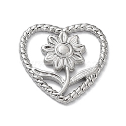 304 Stainless Steel Cabochons, Heart with Flower, Stainless Steel Color, 21x21x2mm(STAS-M323-50P)