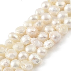 Natural Cultured Freshwater Pearl Beads Strands, Two Sides Polished, Floral White, 6~7mm, Hole: 0.5mm, about 25pcs/strand, 6.69''(17cm)(PEAR-A006-07A)