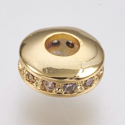 Brass Micro Pave Cubic Zirconia Beads, Lead Free & Cadmium Free, Wheel, Golden, 8x4mm, Hole: 3mm(ZIRC-F083-089G-RS)