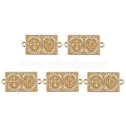 5Pcs Brass Micro Pave Clear Cubic Zirconia Connector Charms, Long-Lasting Plated, Religion, Rectangle with Cross & Goddess, Golden, 32.5x16x3mm, Hole: 2.3mm(ZIRC-SZ0004-50B)