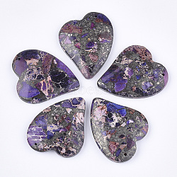 Synthetic Gold Line Regalite/Imperial Jasper/Sea Sediment Jasper Pendants, Dyed, Heart, Dark Orchid, 39.5x35x6.5mm, Hole: 1.4mm(G-S329-052B)