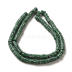 Handmade Lampwork Beads, Column with Stripe, Green, 7x4mm, Hole: 2mm, about 103~134pcs/strand, 25.59~26.38''(65~67cm)(LAMP-B023-07B-16)