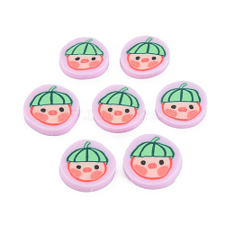 Handmade Polymer Clay Cabochons, Flat Round with Watermelon, Light Green, 9~11x1.5~2mm, about 4500pcs/1000g(CLAY-N006-130)