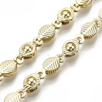 Brass Leaf Link Chains, Long-Lasting Plated, Unwelded, Light Gold, 10x4x3mm